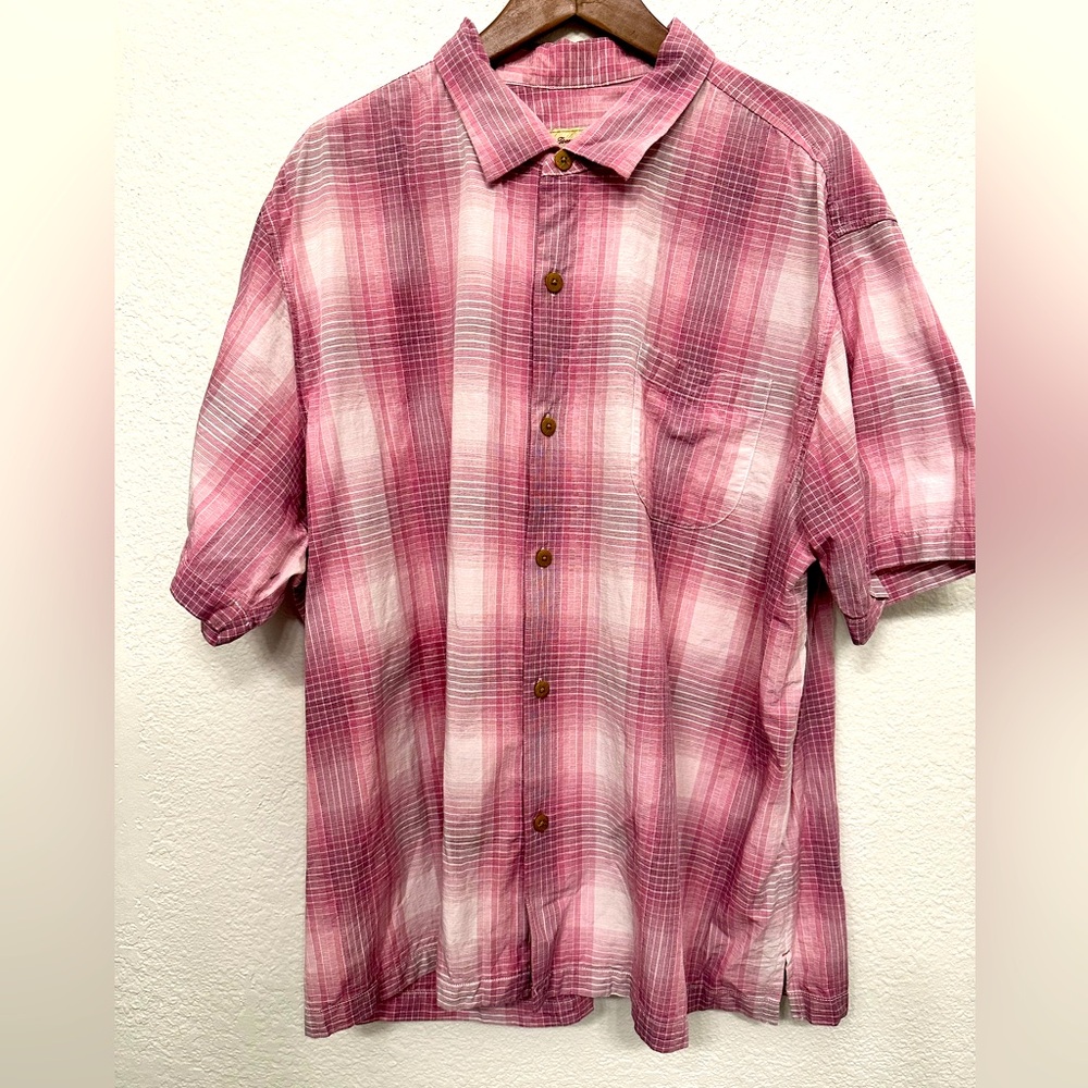 Tommy Bahama Shirt Mens Pink Check Short Sleeve Button Up Chest Pocket XXL/TTG